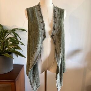 Vintage Havana Washed Olive Draped Open Vest Boho Size L